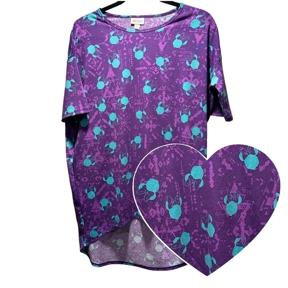NEW LulaRoe Irma Mid-Sleeve Stretchy High-Low Tunic Top Loose Minnie Disney Teal - Picture 1 of 14